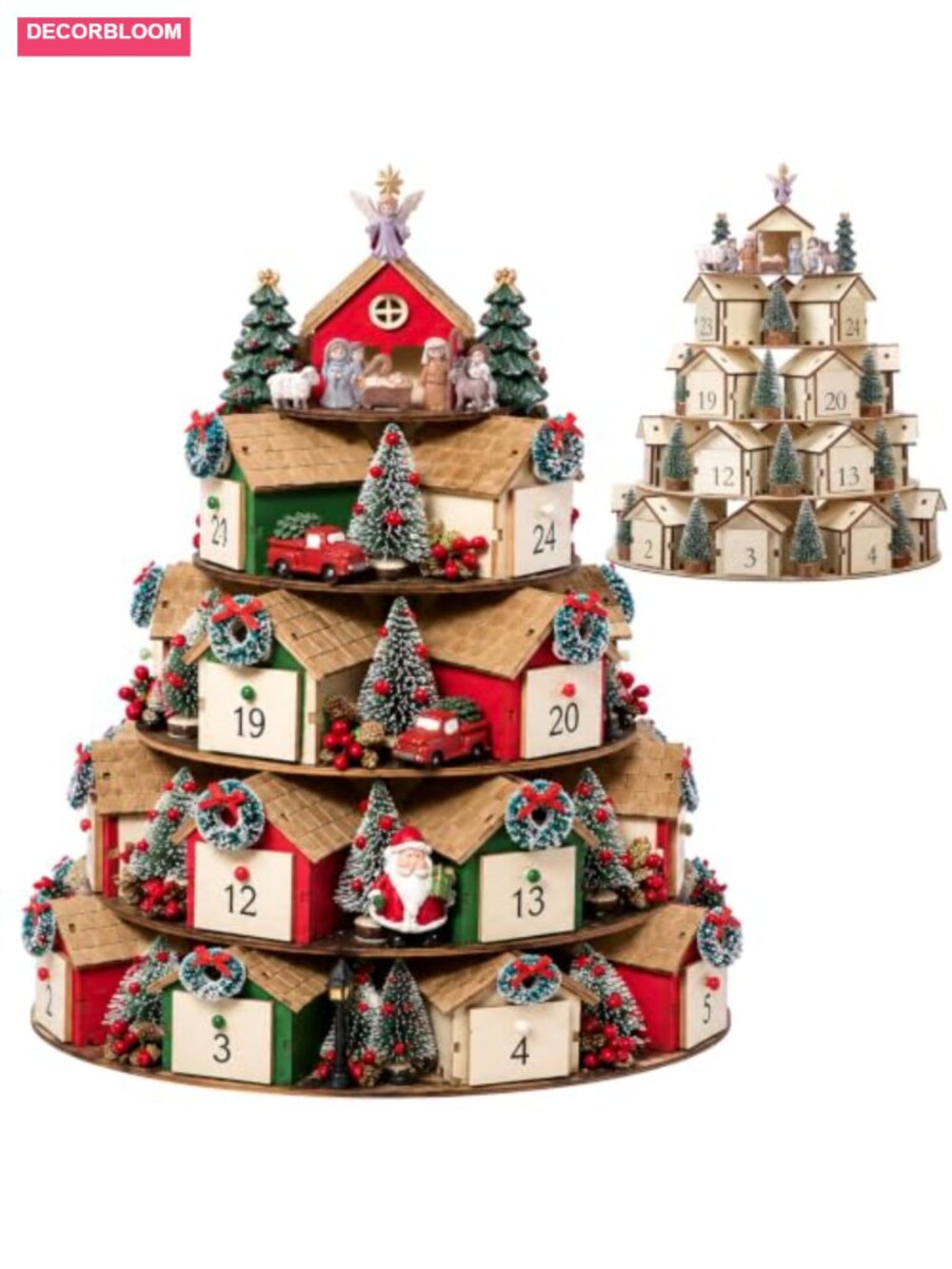 Wooden Advent Calendar House 64 Pc DIY Christmas Countdown with 24 Drawers 16in